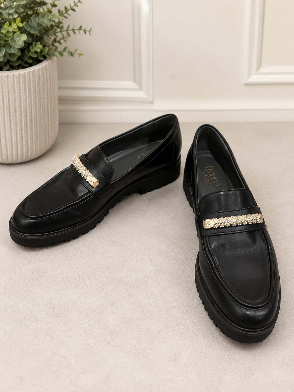 Franco Sarto Carolbling Black Rhinestone Loafers Slip-On Shoes Women’s 8.5M